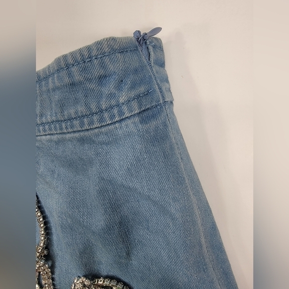 NWT HIDDEN CULT Denim Blue Jean Skirt Tie Front Light Wash NEW Women's Large - Picture 6 of 12